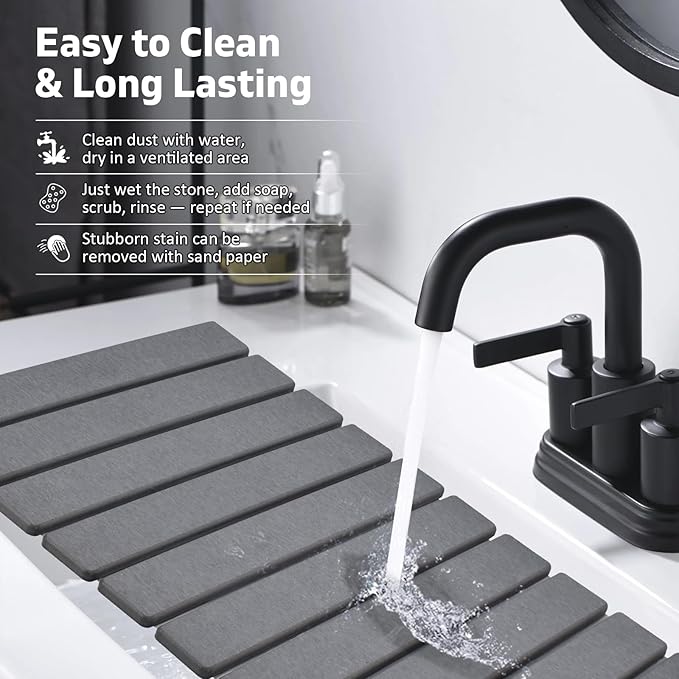 Large Stone Dish Drying Mats for Kitchen Counter, 24"(L)×16"(W), Drying Collapsible Dish Drying Mat, Eco-Friendly Absorbent Diatomaceous Earth Mats for Dishes Bottles Cups - Dark Grey