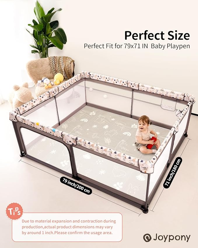Baby Play Mat, 79" X 71" X 0.6" Extra Large & Thick Reversible Foldable Play Mats for Babies and Toddlers, Anti-Slip Portable Foam Floor Mat for Tummy Time with Travel Bag