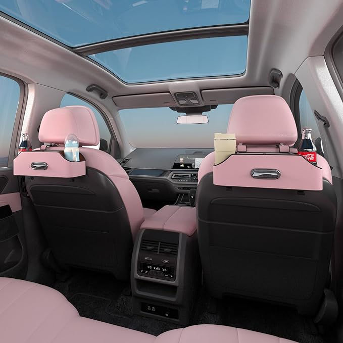 Sancaral Car Rear Backseat Extra Multifunctional Drink Cup Holder Organizers with Tissue Storage Box Organizer & Hooks for Car Seat Back. Pink