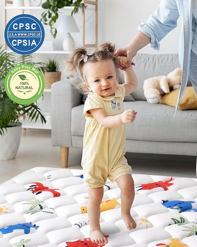 Odorless Premium Foam Baby Play Mat 59" x 59", Soft Microfiber Fabric Crawling Mat for Floor- Comfortable and Hypoallergenic, Non-Slip Cushioned Floor Playpen mat for Infants,Babies,Toddlers