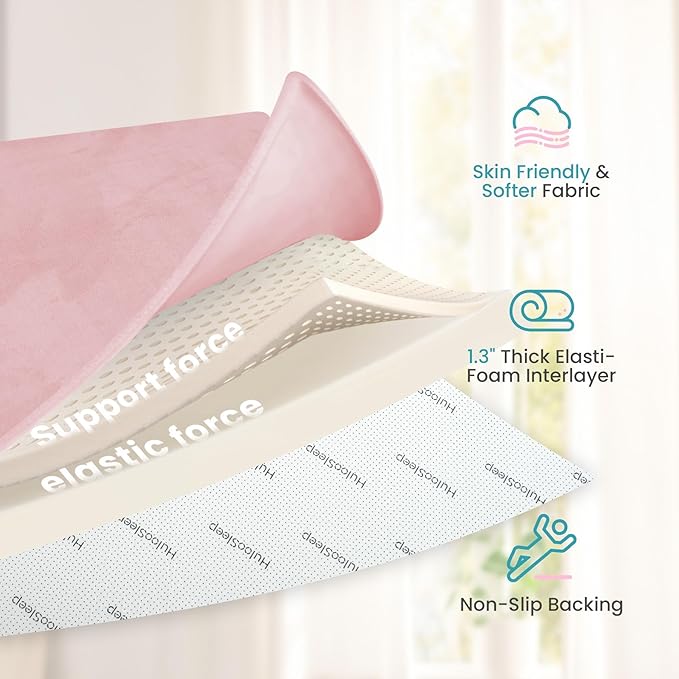 Huloo Sleep Extra Large 79"×158" Baby Play Mat for Floor,1.3" Thick Elasti Foam Playroom Mat for Toddler,Infant,Kids,Ultra Soft Velvet Classroom Rug,Non Slip Backing Safe for Crawling&Tummy Time（Pink）