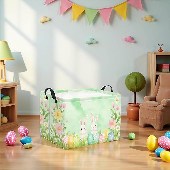 TIBAOLOVER Rectangular Easter Basket for Kids & Baby - Storage Basket & Organizer Shelf - Bunny Easter Decor