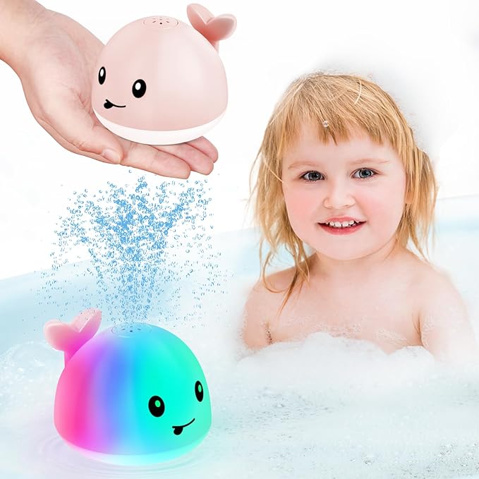 Baby Bath Toys for Kids Ages 1-3, Easter Basket Stuffers for 1 2 3 Year Girl, Whale Bath Toy Sprinkler Light up Bath Toys for Babies 6-12 Months, Toddler Bathtub Toys Newborn Baby Birthday Gifts