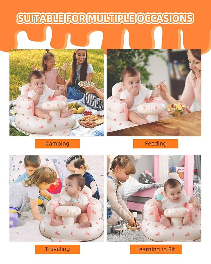 AGITVPS Upgrade Inflatable Baby Seat with Tray for Babies 3-36 Months, Built in Air Pump Bumbo Seat with Tray, Baby Chair Sit Me up Floor Seat for Baby, Learning to Sit&Feeding (Tray-Love Bunny)