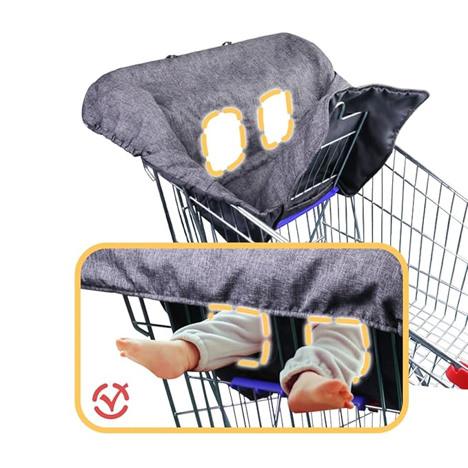 Shopping Cart Cover for Baby, Cotton High Chair Cover, Infant Grocery Cart Cushion Liner with Storage Pouch, Foldable, Machine Washable for Infant, Toddler, Boy or Girl. (Grey)
