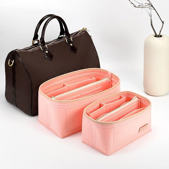 Doxo Purse Organizer Insert & Base Shaper 2pc Set, Felt Handbag Organizer Insert Suitable for Speedy 25 And More(Pink,Medium)