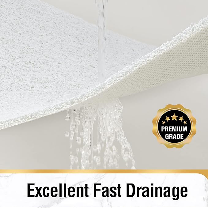 HITSLAM Square Shower Mat, 27 x 27 Inch Non Slip Bath Mat for Tub, Soft PVC Loofah Bathtub Mats with Drain Holes, Quick Drying Bathroom Stall Floor Mat, Bathroom Accessories Without Suction Cup, White