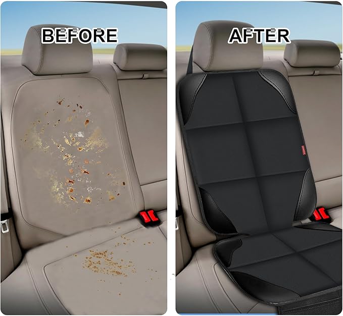 Car Seat Protector for Child Seats,1 Pack Car Seat Cushion,Waterproof Fabric Car Seat Covers for Non-Slip Backing Mesh Pockets for Baby,Pet,SUV, Sedan and Trunk(Black)