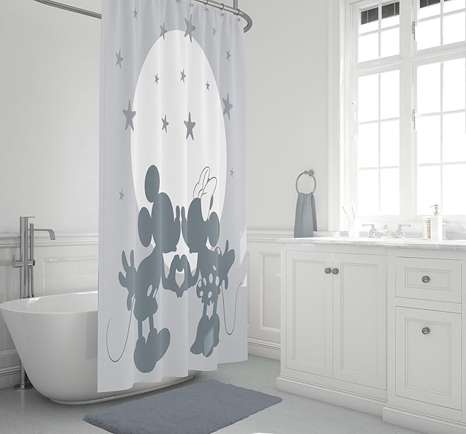 Jay Franco Disney Mickey Mouse and Minnie Mouse Shower Curtain - Licensed Bathroom Décor for Kids or Teens - 70 x 72 Inch Washable Fabric Curtain