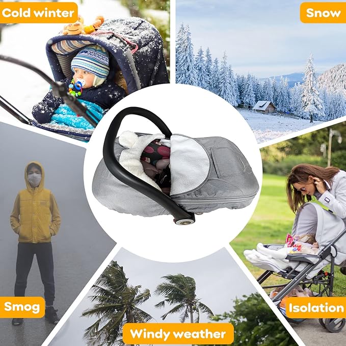 Car Seat Cover for Babies,Infant Carseat Cover Canopy Baby Car Seat Cover Universal Fitted Winter Autumn Spring Carseat Cover for Boy Girl Newborn,with Mesh Cover,Warm Breathable-Grey