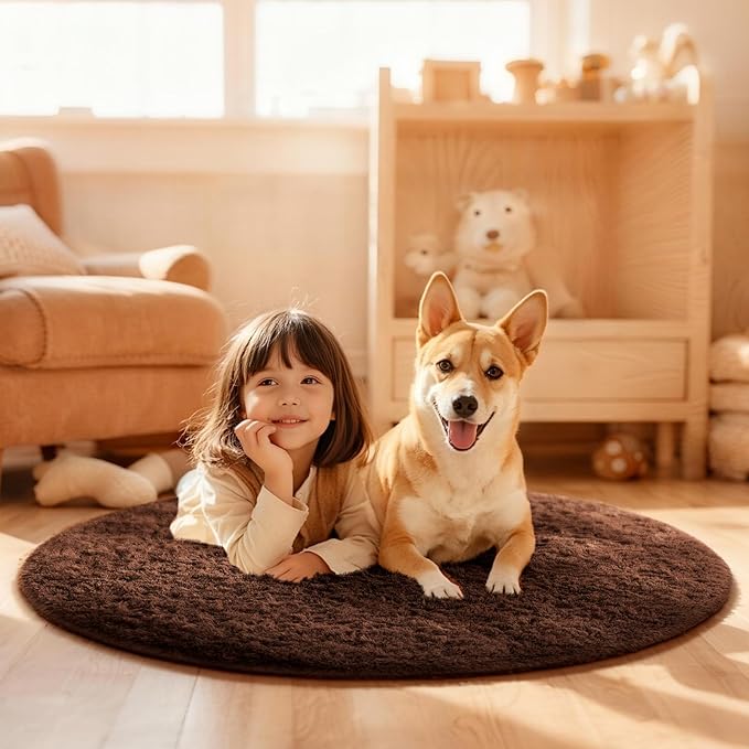 Ophanie Area Rugs for Bedroom Living Room,Color Brown,Size 4',Shape Round