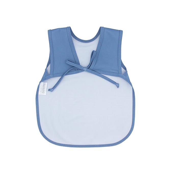 BapronBaby Minimalist Dusty Blue Bapron - No Neck Tie Safer Bib for Baby & Toddler - Soft Waterproof Stain Resistant - Machine Washable - Sz Baby/Toddler 6m-3T