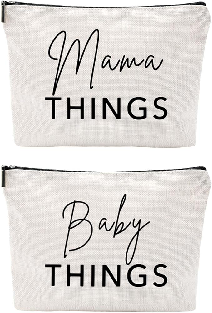 Mama and Baby Bag Set Canvas Pouch Set Keepsake for New Mothers Travel Toiletry Bag for Baby Stuff, Mother's Day Gifts, Set of 2