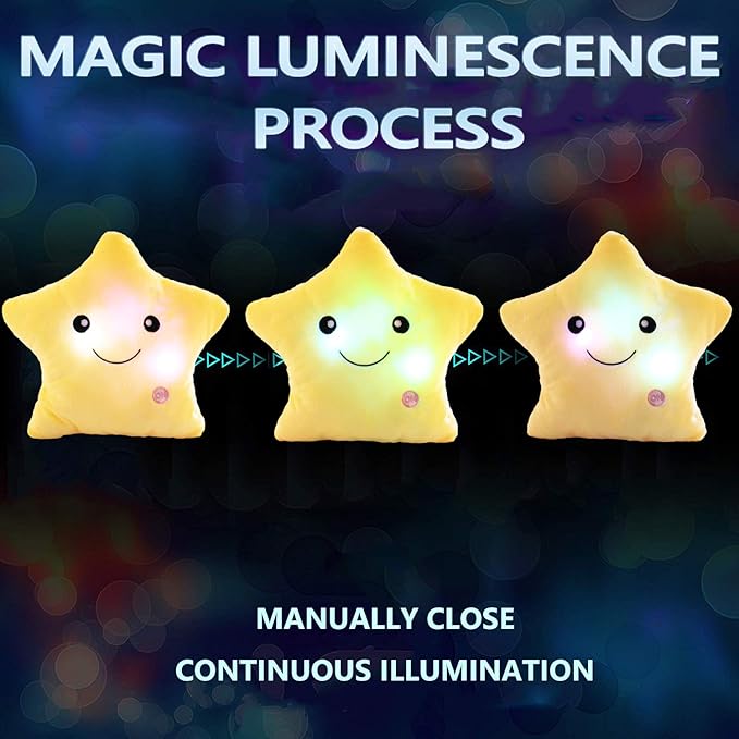 sofipal Creative Twinkle Star Shaped Plush Pillow, LED Night Light Glowing Cushions Plush Stuffed Toys Gifts for Kids, Decoration (Yellow)