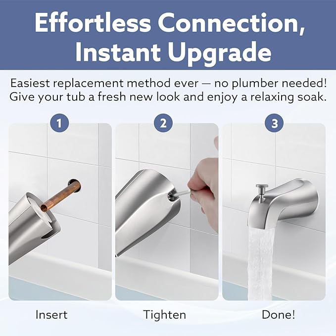 Tub Spout with Diverter – Slip-Fit Bathtub Faucet Spout Replacement, 1/2” Copper Pipe Connection, Easy to Install, Universal for Bathroom Shower (Brushed Nickel)