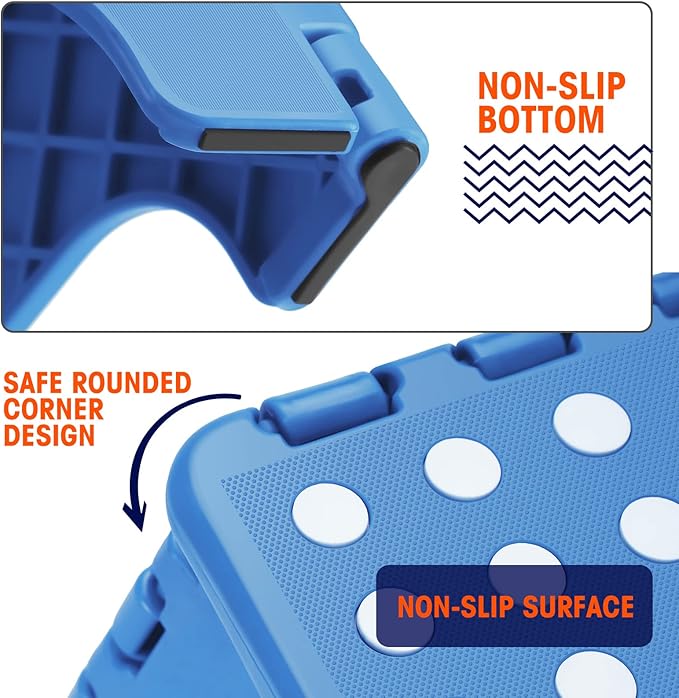 Korpai 9" Folding Step Stool for Adults and Kids Holds Up to 300 lbs,Non-Slip Folding Stools with Portable Handle, Compact Plastic Foldable Step Stool for Bathroom,Bedroom, Kitchen,Sky Blue,1PC