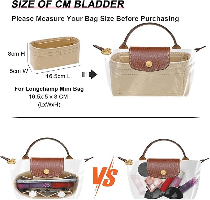 LOUKAYCCI Felt Mini Organizer Insert for Longchamp mini XS Bag,Purse Organizer Insert For Handbag