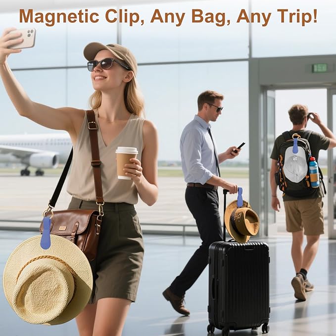 Magnetic Hat Clip for Travel - 1Pc Navy Silicone Magnetic Clips Hat Holder for Bags, Purses, Luggage & Beach Hats - Secure Hats Organizer Hook Clip for Totes, Vacation Essentials (1Pc Navy)