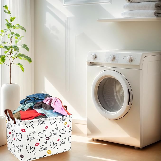 ASKETAM Valentine's Day Basket Gift for Empty Cute Heart Large Storage Bin for Kid and Baby Room Décor (Lips Love)