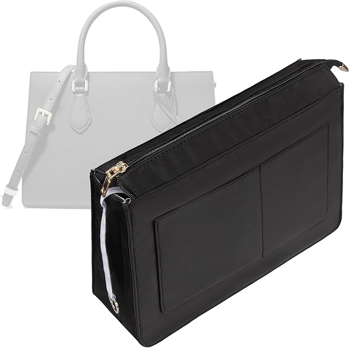 Vercord Purse Organizer Insert with Zipper for Women Hobo Handbags Shaper Insert 12 Pockets Bag Black X Large