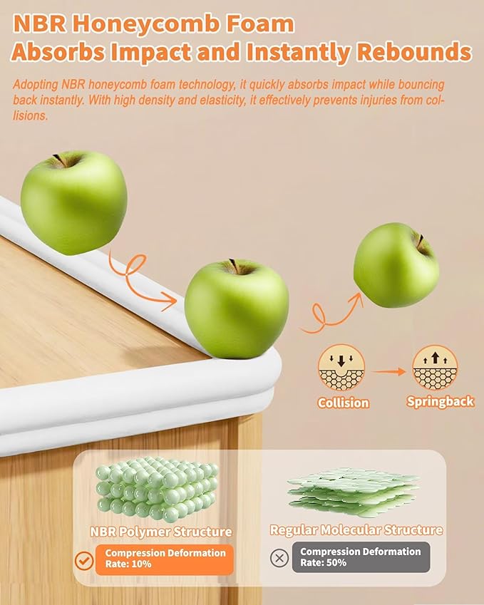 QYV Edge Corner Protector Baby Proofing, 6.56FT 0.6'' Thicken L-Shape Furniture Fireplace Safety Bumper Guard with 6 Corners, Pre-Taped, Soft NBR Rubber Foam, Table Edge Protector for Baby(White-gray)