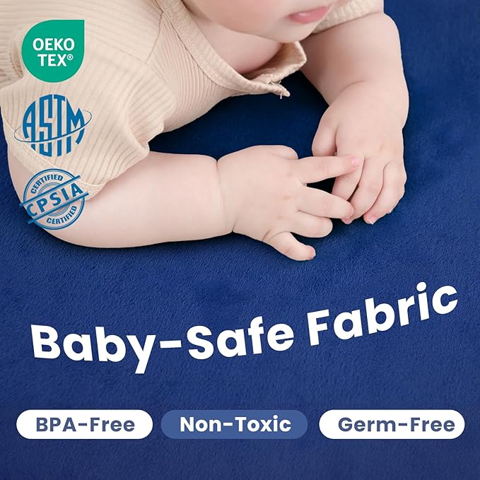 Huloo Sleep Ultra Soft Baby Play Mat for Floor,1.3" Thick Elasti-Foam 47x47 Play Mat for Playpen,Water-Repellent Coral Velvet for Tummy Time, Non-Slip Backing Safe for Toddlers & Infants（Dark Blue）