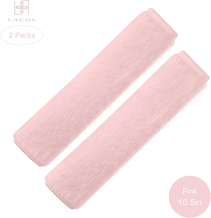 LACDL Extra Long Seatbelt Cover Super Soft Furry for Adults Kids Women & Men, Thick Plush Full Car Seat Belt Strap Cushion, Fluffy Shoulder Pad Protector, Auto Interior Accessories, Pink 10.5in, 2pcs