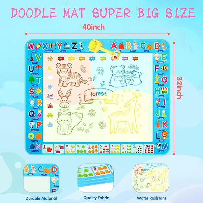 Water Doodle Mat Kids Painting Writing Board Mess Free Doodle Drawing Mat Educational Toys Gifts 40X 32 Inches Extra Large Coloring Mats for Toddlers Boys Girls Age 3 4 5 6 7 8 9 10 11 12 Year Old