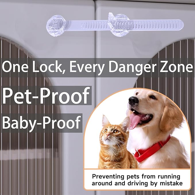 6 Pack Adhesive Straps Locks Baby Proofing for Drawers Fridge Dishwasher Toilet Seat Cupboard Oven Freezer Trash Can, Cabinet Latches Adjustable for Toddlers Cats Dogs, No Drill, Transparent