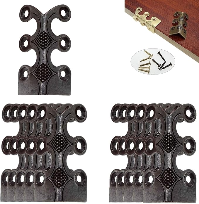 Skirting Board Corner Protectors Solid Brass Baseboard Corner Protectors, Vintage Metal Corner Protector Table Corner Perimeter Cover Safety Bracket with Screws (Black*10Pcs)