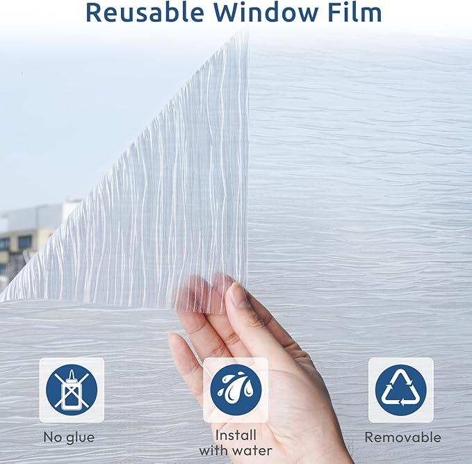 rabbitgoo Window Privacy Film Frosted Glass Film Removable Vinyl Door Coverings UV Blocking Decorative Static Cling Non-Adhesive Window Clings Sticker for Home Decor, 23.6 x 157.4 Inches
