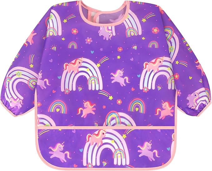 Accmor 4 Pack Long Sleeve Bibs, Baby Smock Waterproof Sleeved Bib Smock for Baby Toddler 6-36 Months