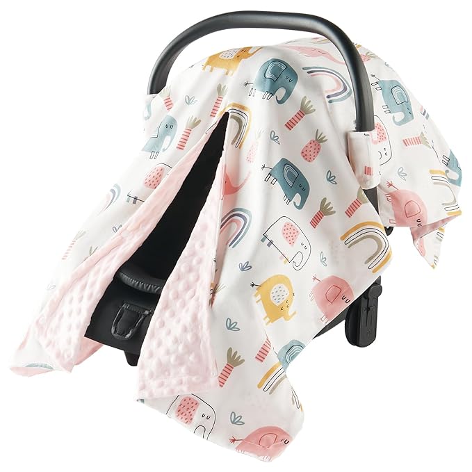 Infant Car Seat Cover Winter Minky - Baby Car Seat Canopy with Snap Peekaboo Opening, Multi-Use as Stroller Cover, Nursing Cover and Baby Blanket for Boys Girls（White）