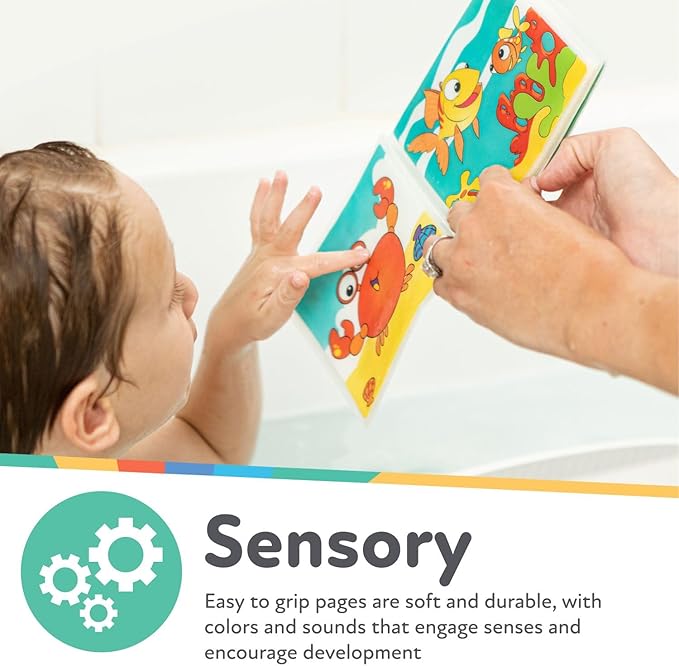 Nuby Bath Fun Time Book with Water-Proof Pages and Surprise Squeaker, Early Education, 0 M+ (Prints May Vary)