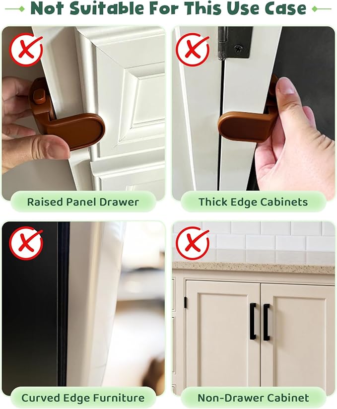 Rcotee 6-Pack Baby Proof Corners Edges Drawer Lock, Childproof Safety Locks Toddler Proofing Cabinet Latch Clips for Pull Out Drawers Side, Easy Install and No Need for Drilling (Brown)