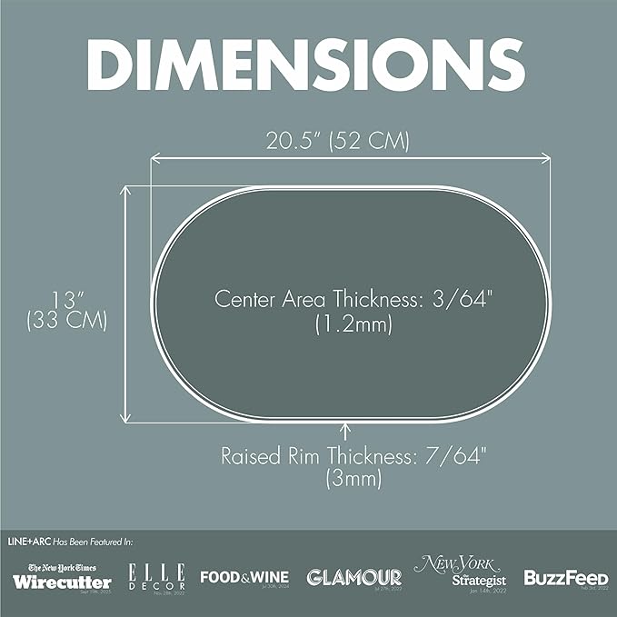 LINE+ARC Waterproof, Stain-Resistant, Heat-Safe Silicone Degrē Placemats (20.5x13, Set of 2 Dune) 3mm-High Rim Adults Babies Easy-to-Clean Washable Oval Modern Non-Slip Dining Table Mats