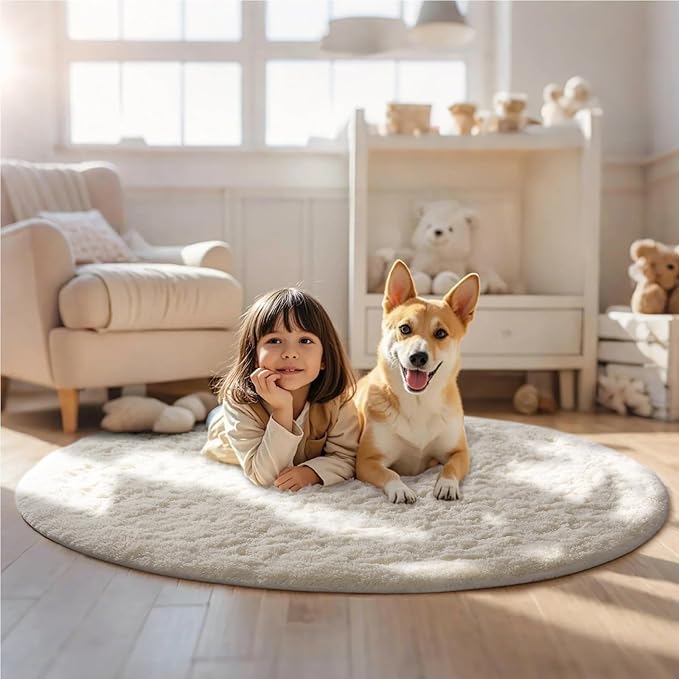 Ophanie Area Rugs for Bedroom Living Room,Color 2- Ivory,Size 5',Shape Round