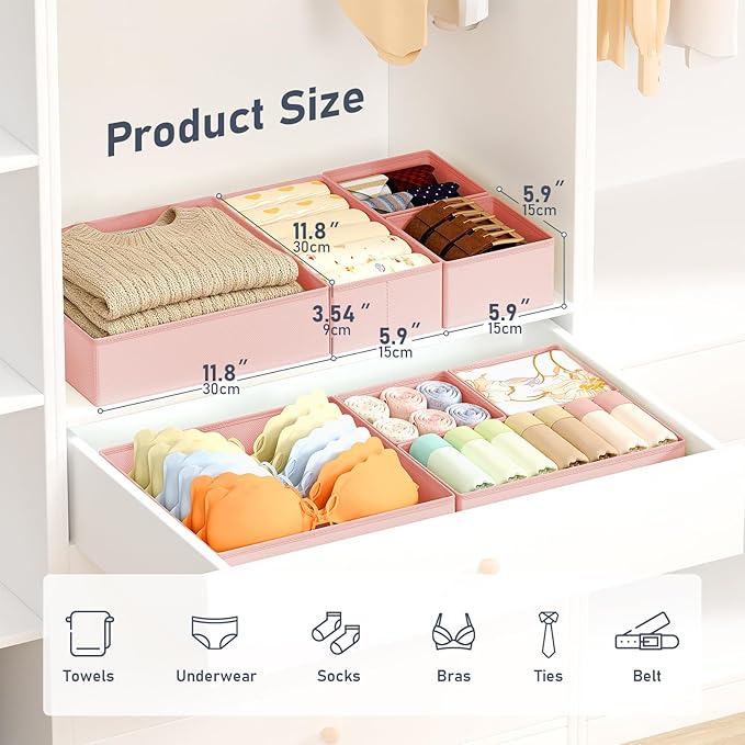 DIMJ Drawer Organizer Clothes Storage - 24 Pack Baby Dresser Organizer for Nursery Closet Organization, Fabric Drawer Organizer Bins for Underwears Socks Bras, Foldable Storage Dividers for Bedroom
