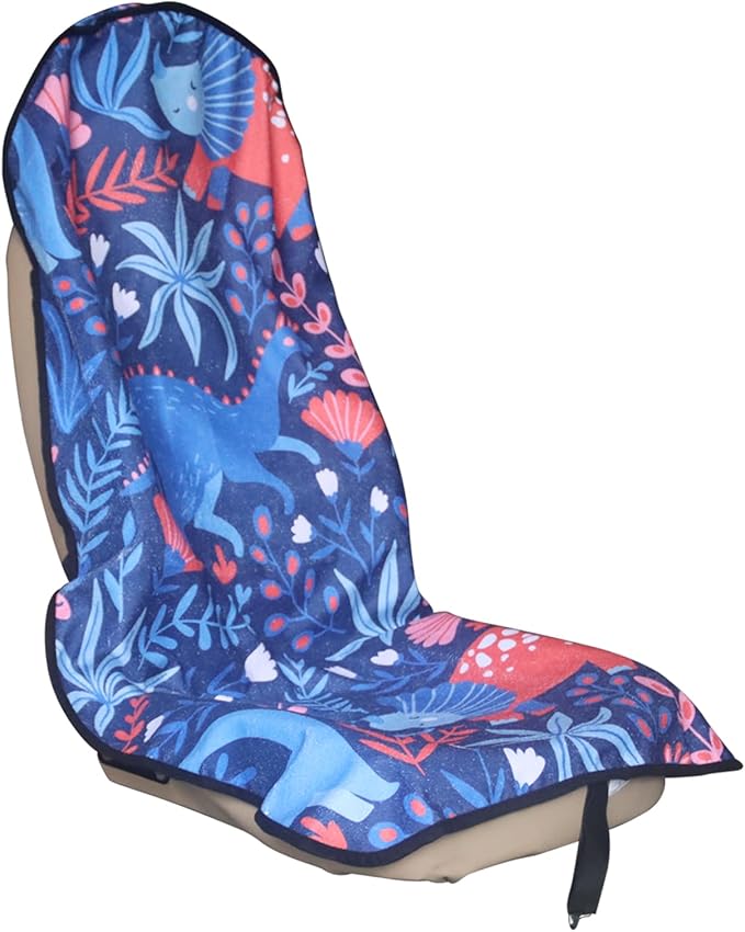 LoyaGour Car Seat Cover Protector Front Seats,for Gym Workout,Running,Swimming,Beach and Hiking,Waterproof Sweat Towel Bucket Seat Covers for Cars SUV Trucks (Dinosaur, 1Pcs)