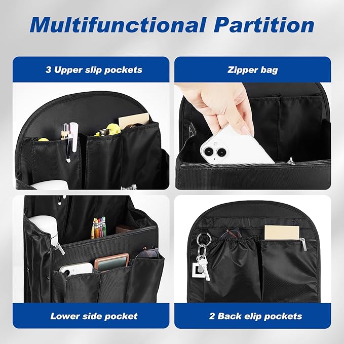 Dansydaisy Mini Backpack Organizer Insert Waterproof Purse Insert Nylon Bag Organizer with Many Pockets for Men and Women, Fits Small Backpacks