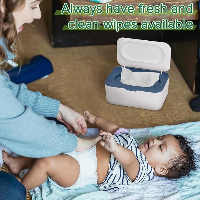 Flenpptly 2 Pack Baby Wipes Dispenser, Wipes Case Baby Wipe Holder Keeps Wipes Fresh, Non-Slip, Easy Open & Close (2 Pack Blue)