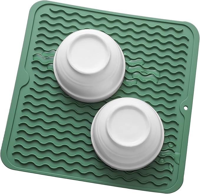 MicoYang Silicone Dish Drying Mat for Multiple Usage,Easy clean,Eco-friendly,Heat-resistant Silicone Mat for Kitchen Counter or Sink,Refrigerator or Drawer liner Green M 12 inches x 12 inches
