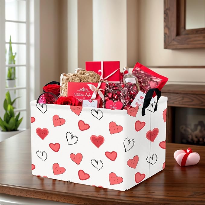 ASKETAM Valentine's Day Basket for Gifts Empty Cute Heart Large Gift Basket Decorative Storage Bin for Kid and Baby Room Décor (Cartoon Smiley Face Heart)