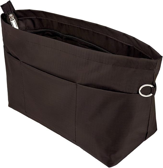 Time Wing Handbag Tote Purse Organizer Insert Bag Liner Shaper Divider Zipper 11 Pockets Compartments Medium Coffee