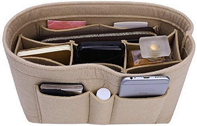 ZTUJO Purse Organizer Insert, Felt Bag Organizer For Handbag Purse Organizer, 13 Colors, 6 Size ((Slender Large, Beige)