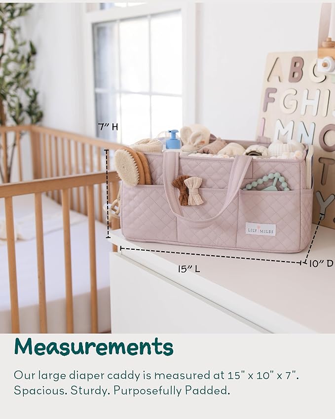 Lily Miles Baby Diaper Caddy Organizer, Quilted Nursery Storage Organizer for Newborn Essentials and Diaper Changing Station, Gift for Baby Shower and Registry Must-Have (Rosy Lilac)