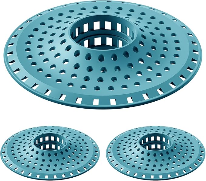 Aluvor Shower Hair Drain Catcher, Silicone Bathtub Drain Hair Catcher Strainer, All-in-one Tub Hair Catcher Drain Protector for 1.48'' to 1.76'' Regular Drains, 3PCS/Light Blue