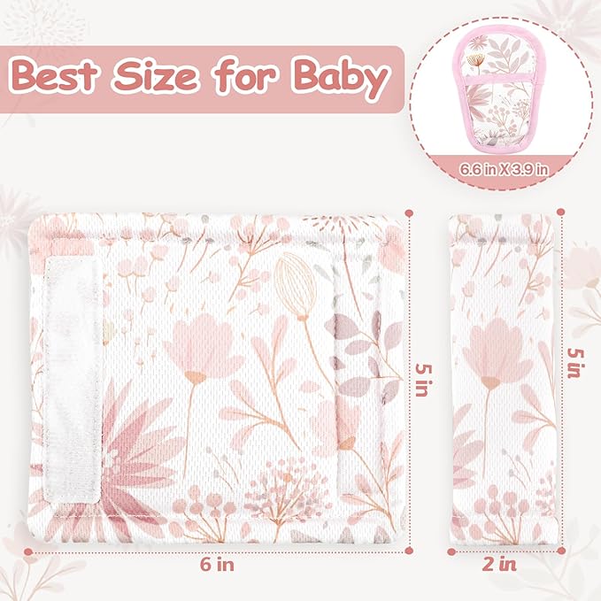 WINGHENLEE Baby Car Seat Strap Pads Suit, 3 Pieces Soft Car Seat Strap Shoulder Covers for Baby Infant Toddler, Double-Sided Car Seat Belt Covers for Stroller, Pushchair, Baby Swing, Pink Floral