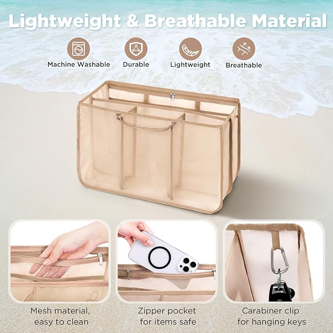OUTXE Beach Bag Organizer Compatible with Baby Bogg Bag Accessories Inserts, Lightweight Mesh Insert Divider Pouch for Small Bogg Bags, Beach Tote Bags Insert for Organizing