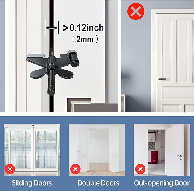 2 Pack Door Stop Alarm with Adjustable Portable Door Lock 120 dB Travel Door Stopper Door Wedge Alarm with 3 Levels Sensitivity for Hotel, Home, Apartment